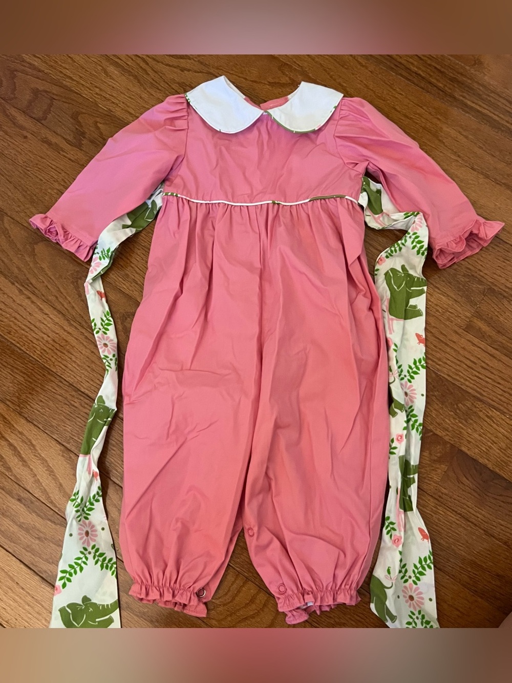 TBBC The Beaufort Bonnet Company Elephant Bow Romper pink green 0-6 m holiday